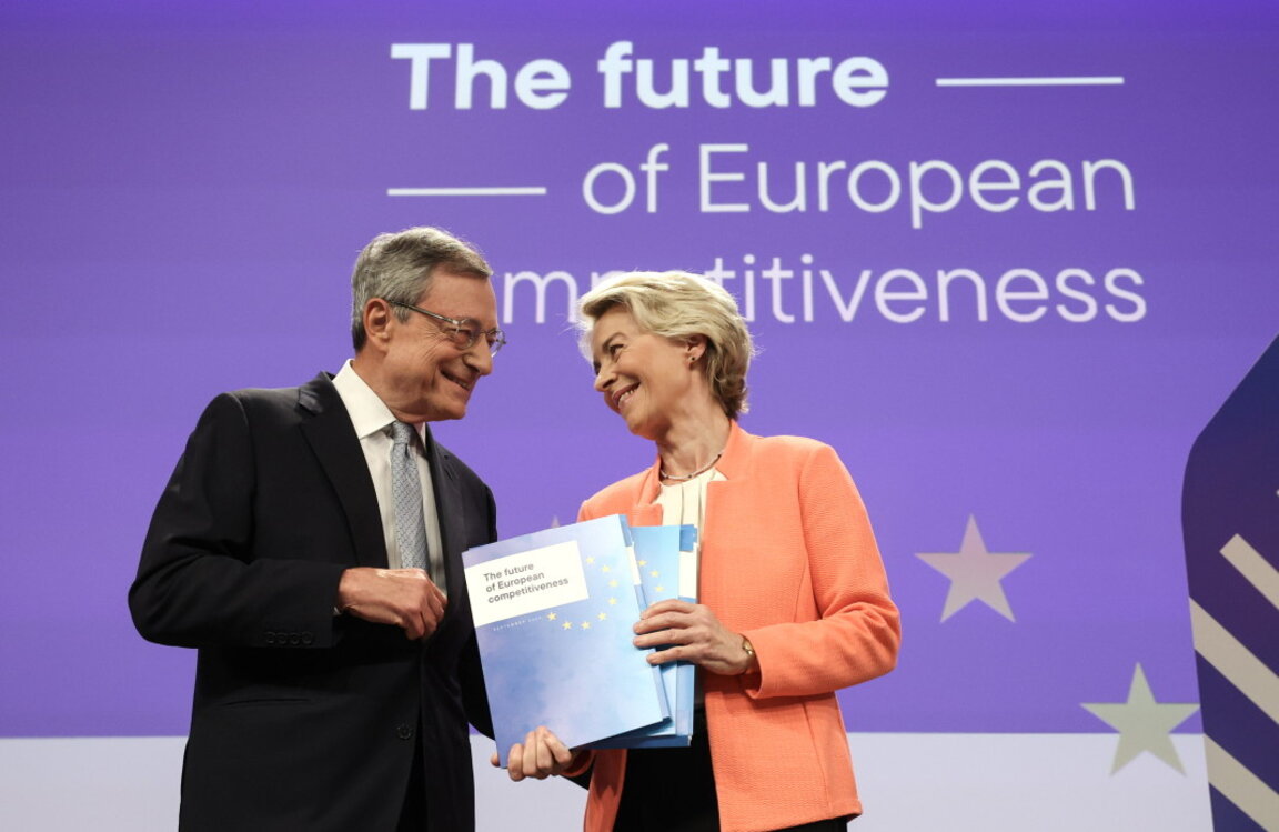 Марио Драги с председателя на ЕК Урсула фон дер Лайен, 9 септември 2024 г.